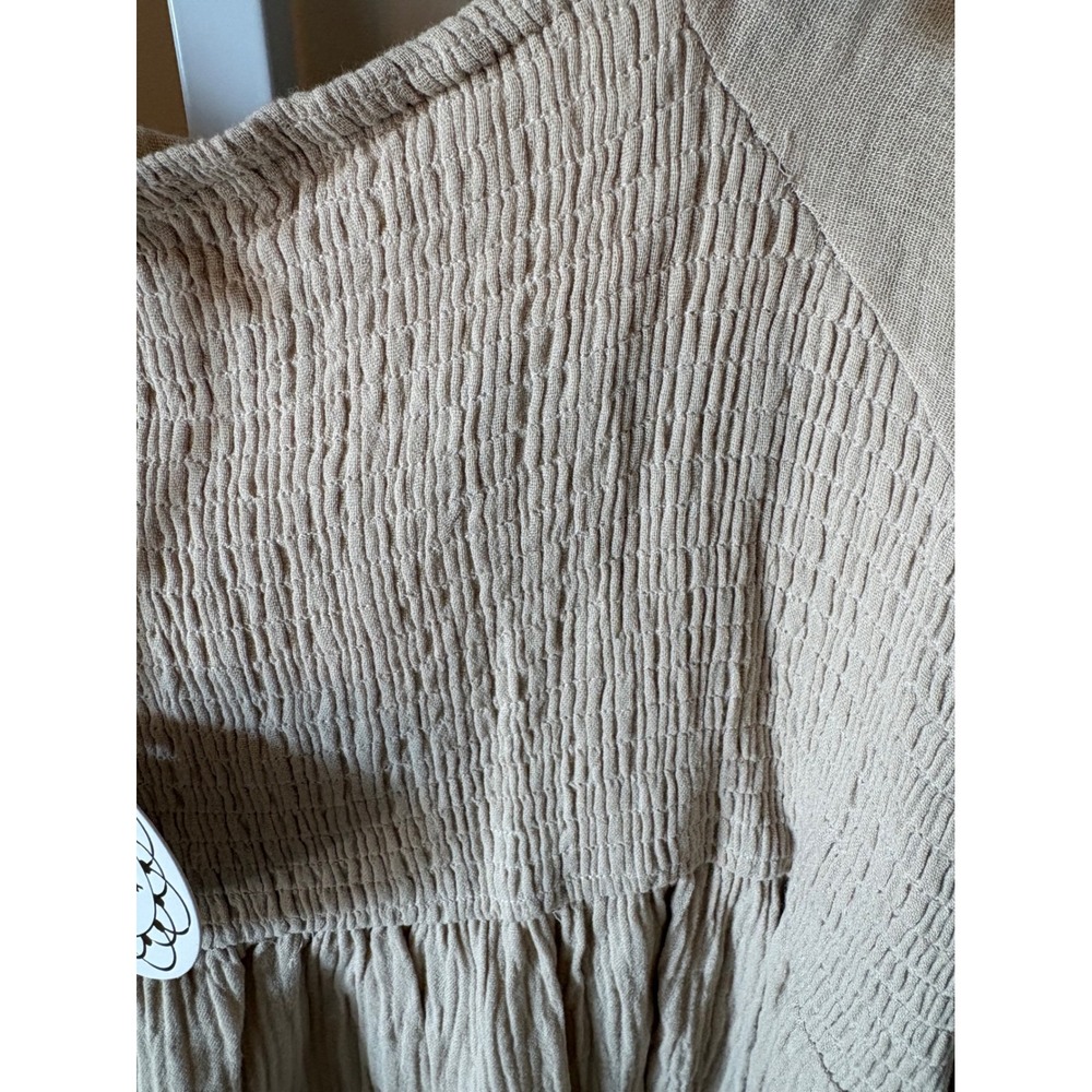 Umgee USA Plus Size 1XL Smocked Ruffle Gauze Babydoll Dress Beige Boho 3/4 Slv - Picture 4 of 7